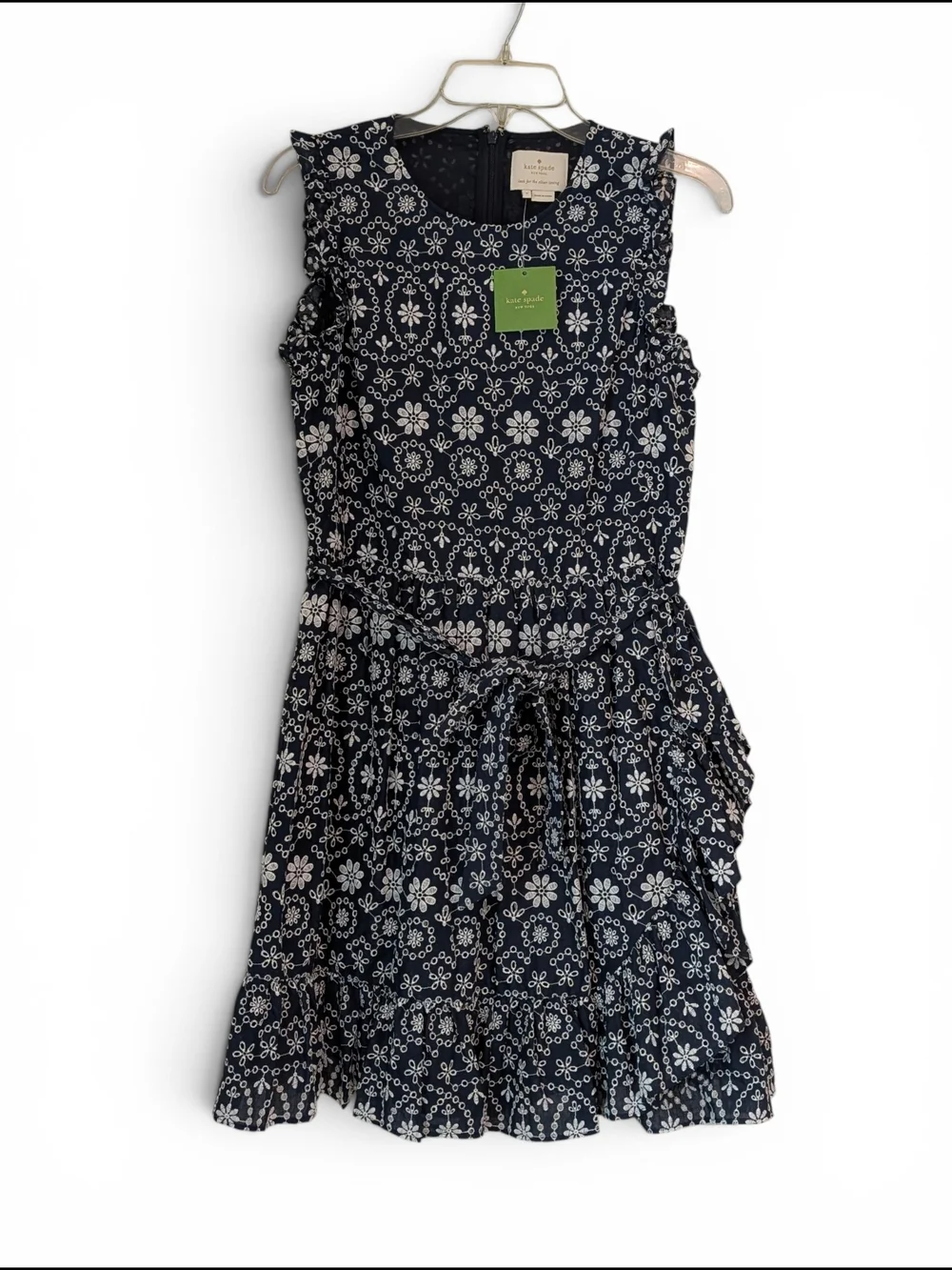 kate spade 100% Cotton Floral Eyelet Ruffle Wrap Dress Size 6 NWT